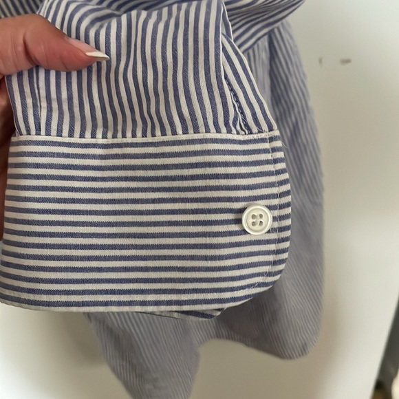 BCBGMaxAzria XS Cotton Blue Striped Cold Shoulder Dress - Picture 6 of 6